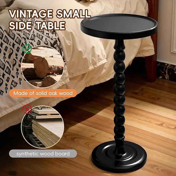 Small Accent Wood End Table, 12inch Round Bedside Table, Natural Side Table - Image 3