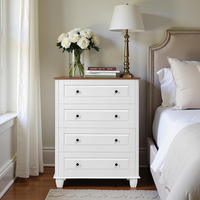 Farmhouse 4 Drawers Dresser for Bedroom, 29.1" Wide Wood Chest of Drawers by LynginsCreativeLife