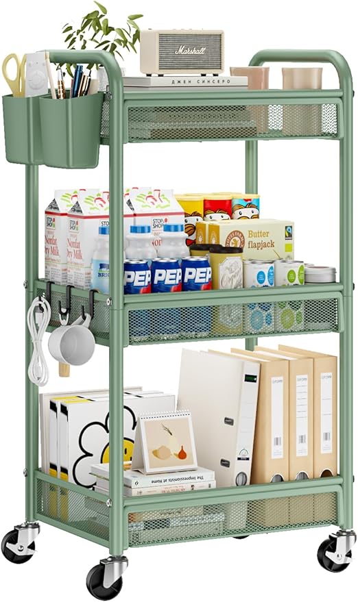 YASONIC 3 Tier Rolling Cart – Metal Utility Storage Cart by YASONIC