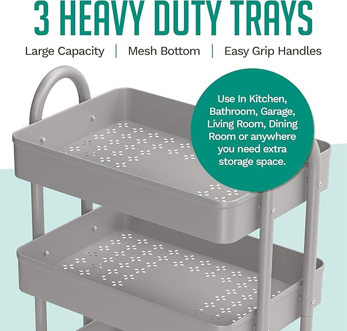 KoolerThings 3-Tier Rolling Metal Storage Organizer - Image 3