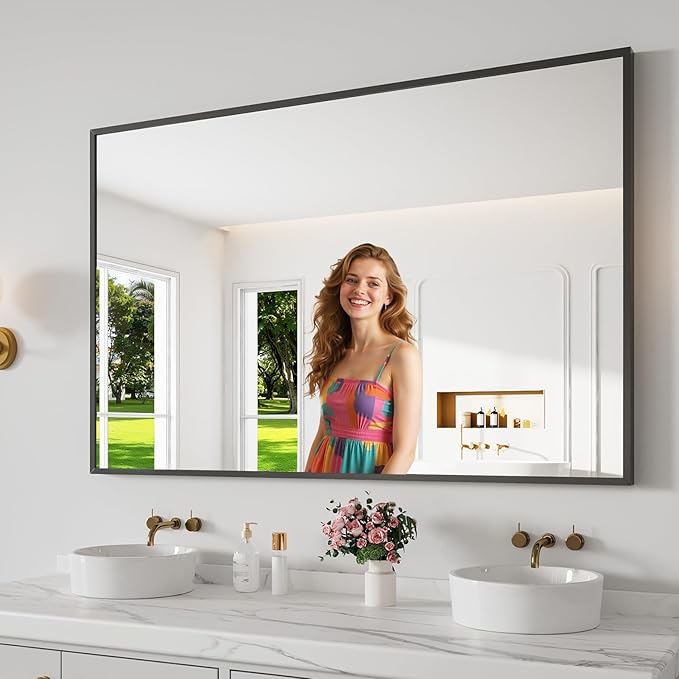 Bathroom Mirror 36x55 Black Bathroom Wall-Mounted Mirrors, Modern Vanity Mirror by KOONMI