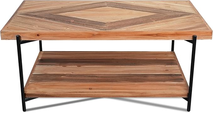CONSDAN StoneCreek Coffee Table, Solid Fir Wood & Metal Frame, 2-Tier - Image 5