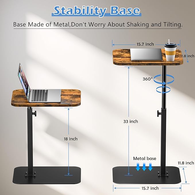 Side Table Sofa Tray for Couch Heavy Metal Base Swivel/Adjustable Height - Image 3