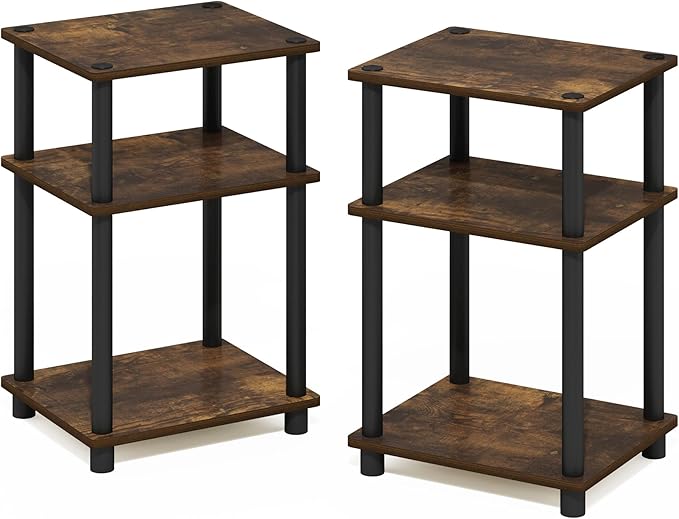 Furinno Just 3-Tier Turn-N-Tube End Table, Amber Pine/Black - Image 5