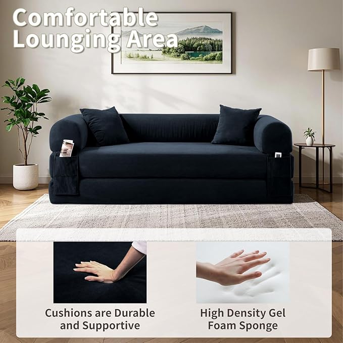 80" Convertible Sofa Bed, 3-in-1 Corduroy Folding Pull Out Couch - Image 4
