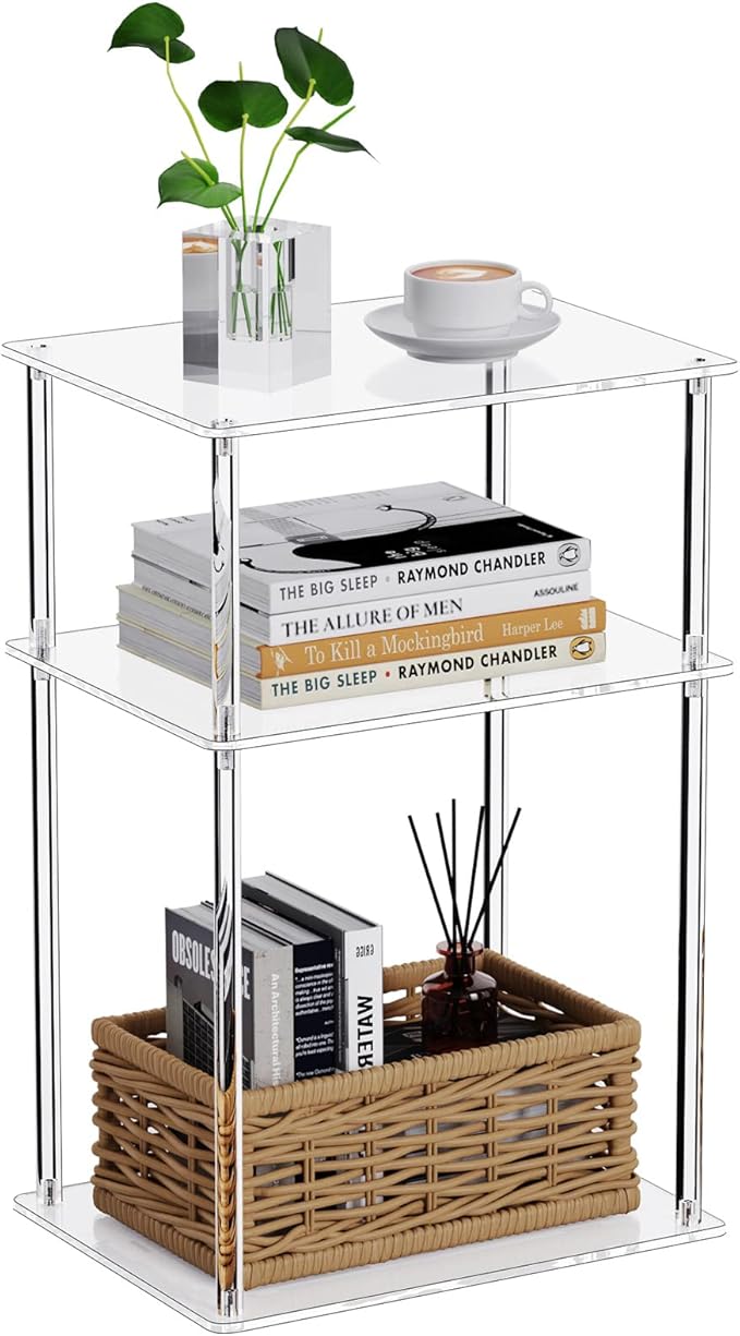 Clear Acrylic Side Table, 3-Tier End Table by Bkemiy