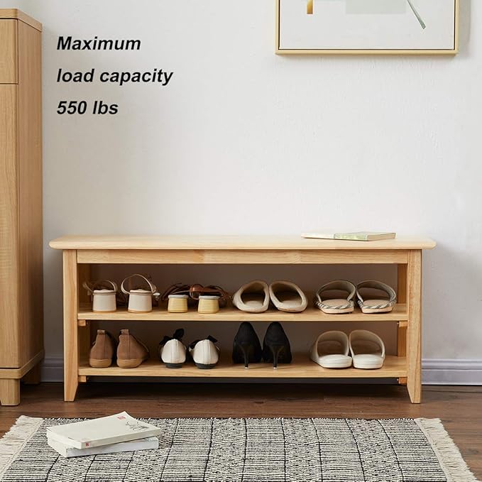 XKZG Storage Bench Wooden Shoe Rack Bench Simple Style Wood Entryway Bench - Image 3