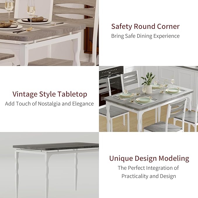 GarveeHome 5 Piece Dining Table Set, Industrial Style Dining Table and Chairs - Image 4