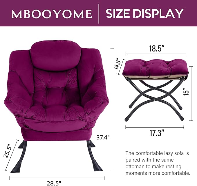 Lazy Chair with Folding Ottoman, Modern Accent Lounge Armchair with Armrests - Image 3