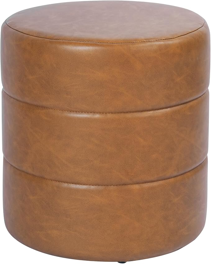 HomePop Upholstered Faux Leather Round Ottoman Home Décor | Round Pouf Foot by HomePop