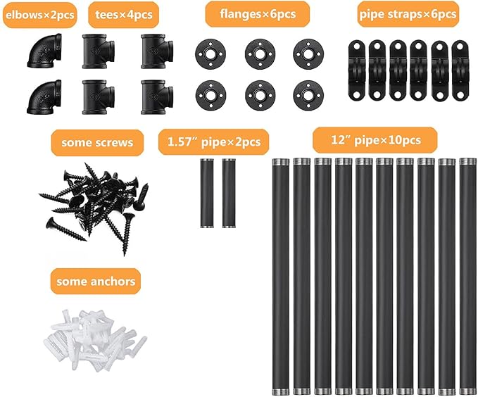 Industrial Pipe Shelf Brackets Wall Mount, Open Black Pipe Shelving - Image 7