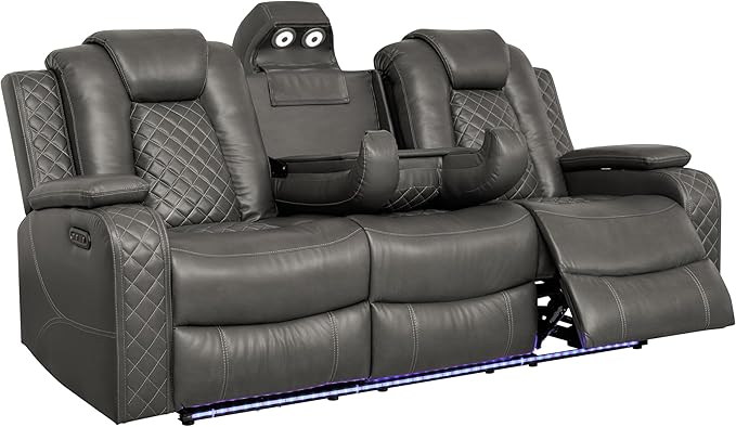 Ball & Cast Power Recliner Sofa Set Leather Reclining Sofa Set Living Room - Image 9