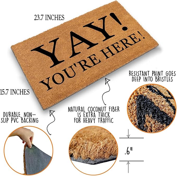 Yay You're Here Funny Coir Doormat - Image 4