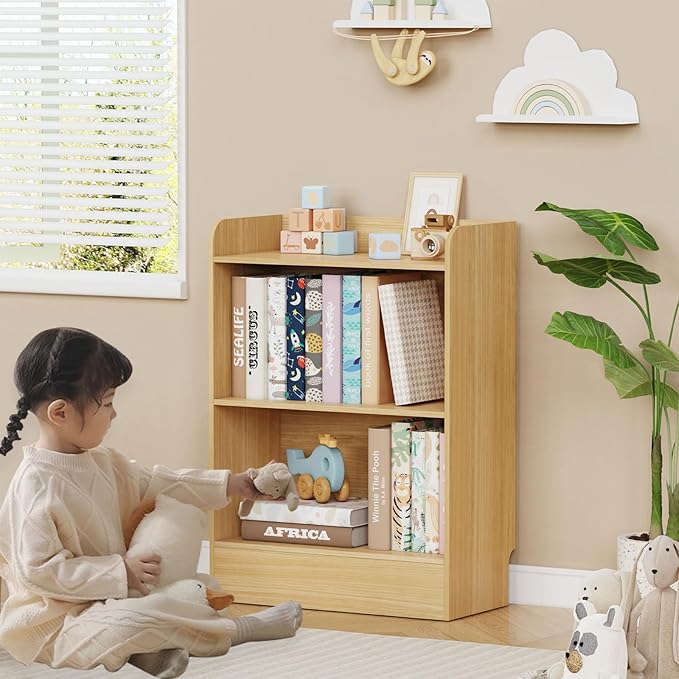 Lkeiyay Kids Bookshelf and Toy Storage Organizer, 3-Tier Wood Montessori Shelf - Image 2