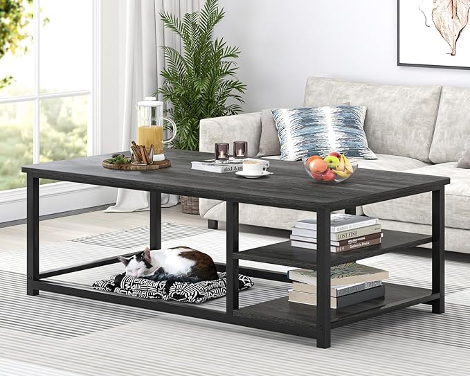 EXCEFUR Coffee Table, Rustic Wood and Metal Living Room Table - Image 3