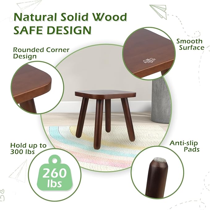 BEE&OAK Wooden Step Stools for Adults, Solid Rubber Wood Non-Slip Step Foot - Image 4