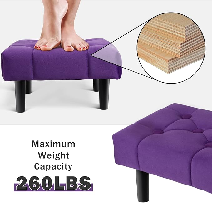 HOUCHICS Small Footstool Ottoman, Velvet Wooden Foot Stool Ottoman - Image 7