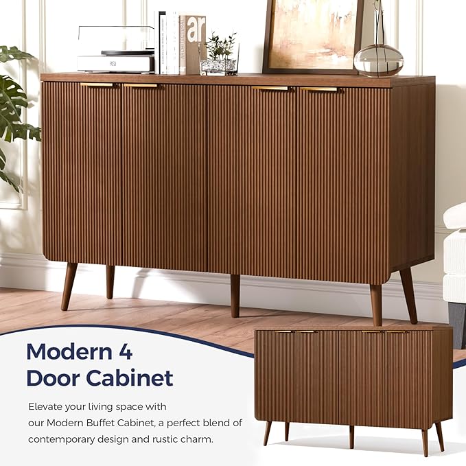 47.2" Buffet Cabinet with 4 Doors, Accent Sideboard Cabinet with Adjustable - Image 4