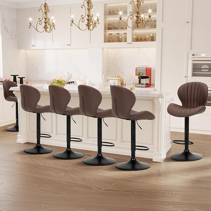 COLAMY Bar Stools Set of 6, Modern Swivel Bar Chairs, Adjustable Faux Leather by COLAMYINC