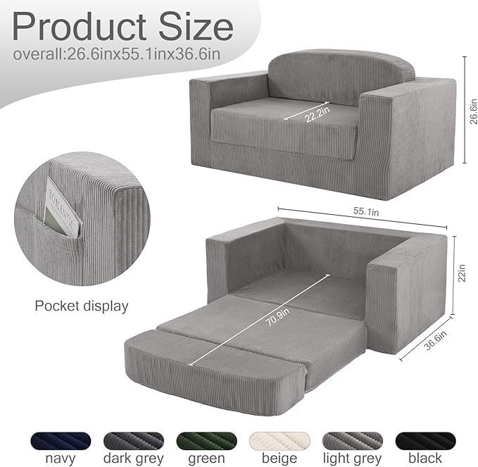 MeMoreCool Convertible Sofa Bed, Pull Out Loveseat Sleeper Sofa, Small Boneless - Image 3