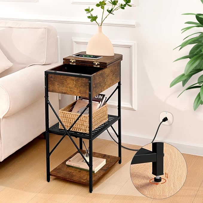 Narrow Side Table with Charging Station, End Tables Set of 2 - Image 4