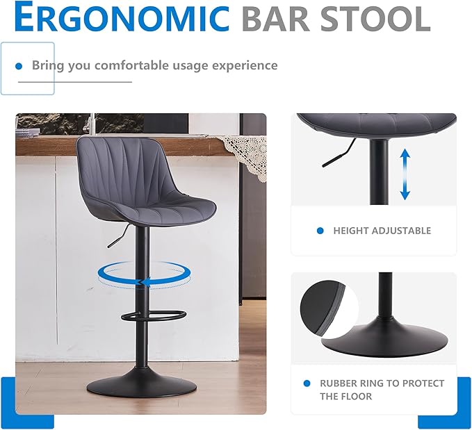 YOUNIKE Bar Stools Set of 2 for Kitchen Island, Faux Leather Padded Barstools - Image 6