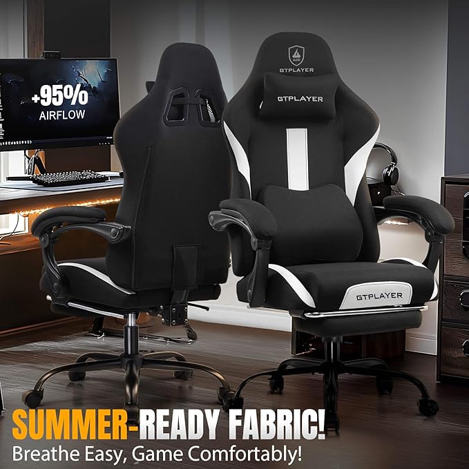 GTRACING Gaming Chair with Foot Rest & Pocket Spring Cushion, Breathable Fabric - Image 3
