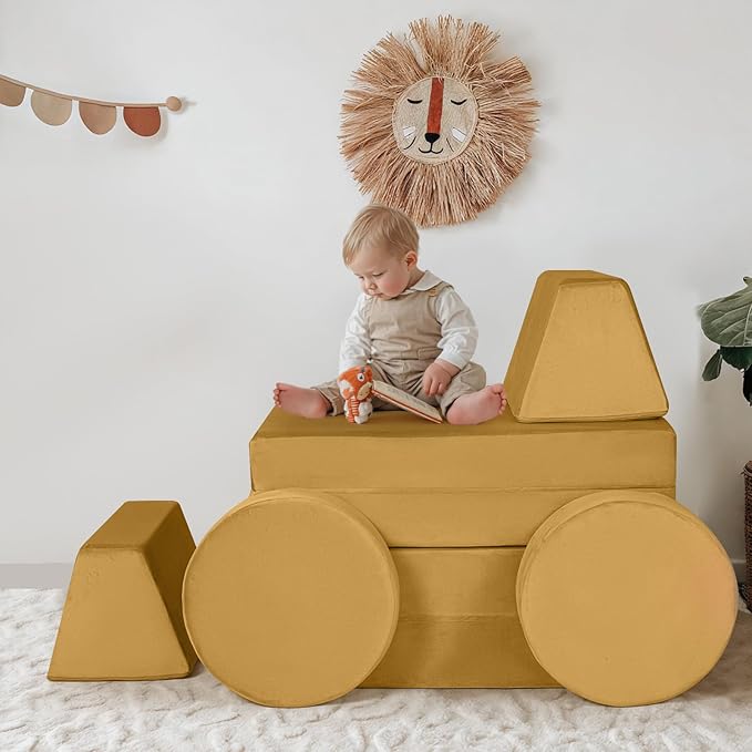 MeMoreCool Modular Kids Couch Sofa, Mustard 8-Piece Convertible Foam Play Couch - Image 8