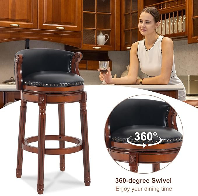 CozyRain Bar Stools Rubber Wood Counter Height Bar Stool Leather Upholstered - Image 6