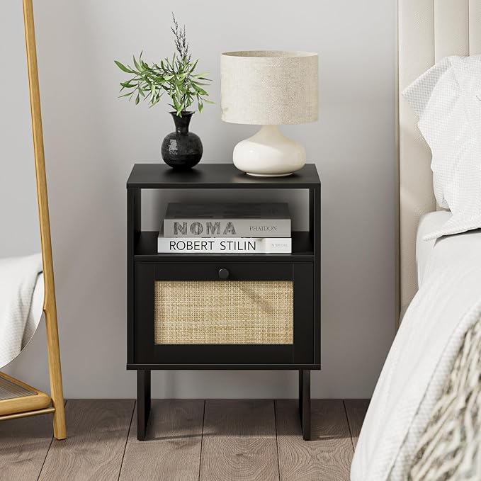 Masupu Rattan Nightstand, Boho Night Stand Modern Farmhouse Wood Bedside Table - Image 4