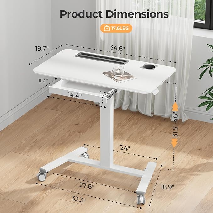 Mobile Standing Desk with Drawer, Rolling Laptop Desk on Wheels, Height - Image 2