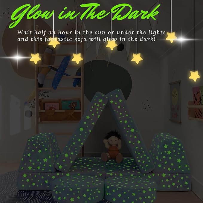 MeMoreCool Modular Glow Sofa for Kids, Colorful Star 8-Piece Convertible Foam - Image 6
