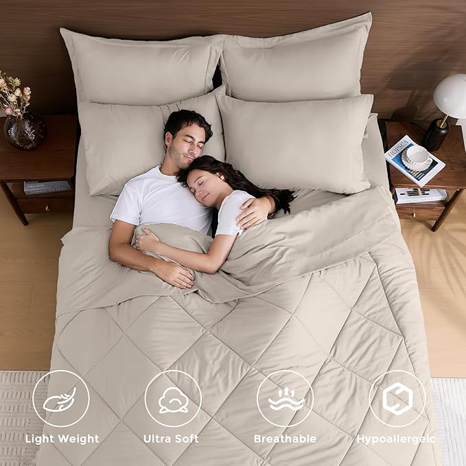 HEVUMYI Beige Tan Twin Comforter Set - Image 2