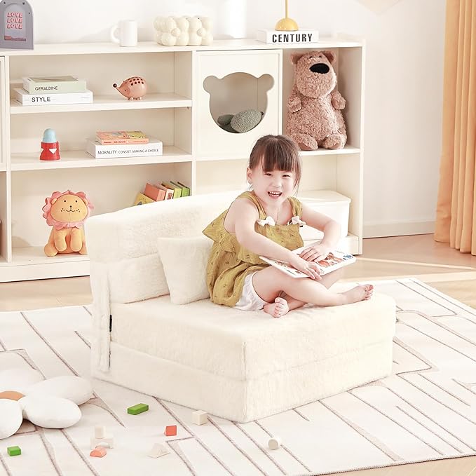 Folding Sofa Bed Beige Floor Mattress - Image 2