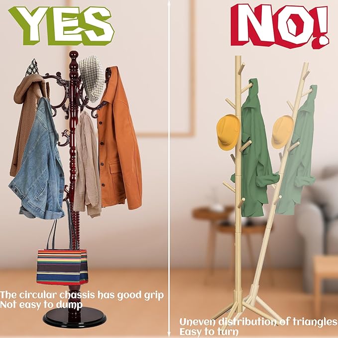 73 in Wood Coat Rack, Coat Rack Freestanding - Image 5