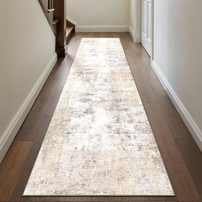 3x8 Washable Runner Rug Beige Grey Neutral Abstract Hallway Kitchen Living Room - Image 5