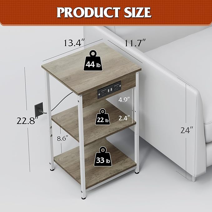 WLIVE Side Table with Charging Station and USB Ports, Small End Tables - Image 3