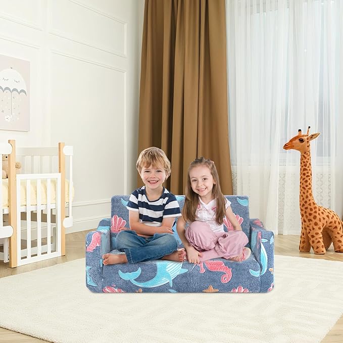 Kids Couch Extra Large, Glow in The Dark 2-in-1 Folding Kids Sofa Bed - Image 2