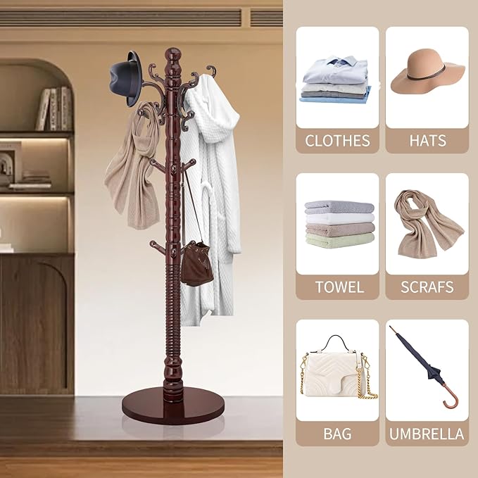 Wood Coat Rack Stand, Vintage Wooden Coat Rack Freestanding - Image 6
