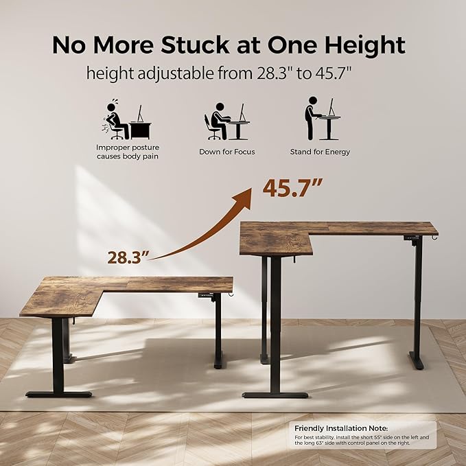 Agilestic 63 x 55 Inch L Shaped Standing Desk Adjustable Height, Corner - Image 5