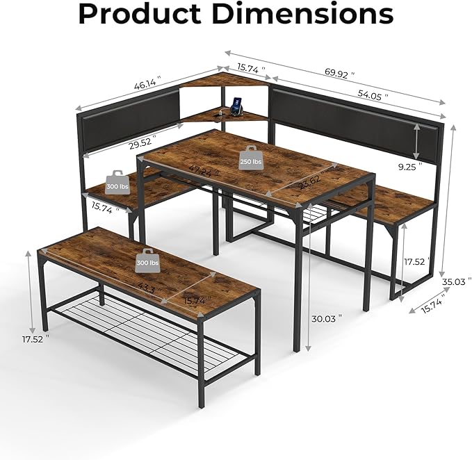 Corner Dining Table Set for 4-6, Breakfast Nook Table Set - Image 2