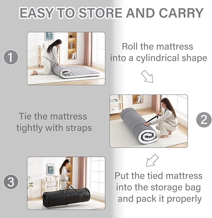Welnow Japanese Futon Floor Mattress, Queen Size Thick Tatami Mat Portable & - Image 4