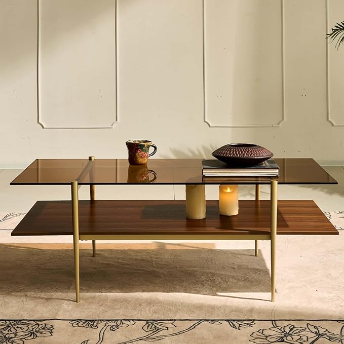 AGV LIGHTING Tadio Large Glass Coffee Table, Mid-Century Modern Coffee Table - Image 4