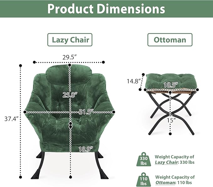 Lazy Chair with Folding Ottoman, Accent Chair Plush Upholstered with Metal - Image 3