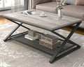 LVB Gray Coffee Table with Storage, Farmhouse Metal Wood 2 Tier Center Table by LVB