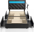Rolanstar Twin Bed Frame with 4 Storage Drawers and Charging Station, Twin Bed by Rolanstar