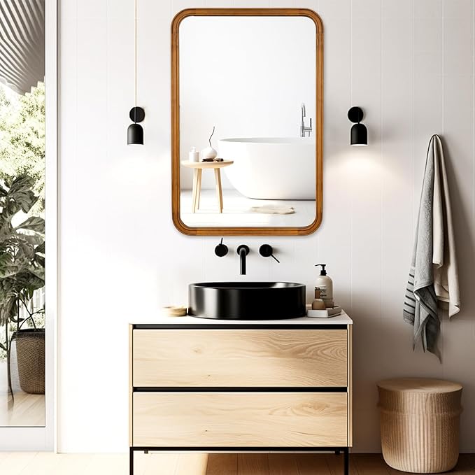 WallBeyond Wood Mirrors for Bathroom, 30x40 Inch Wooden Frame Wall Mirror - Image 2