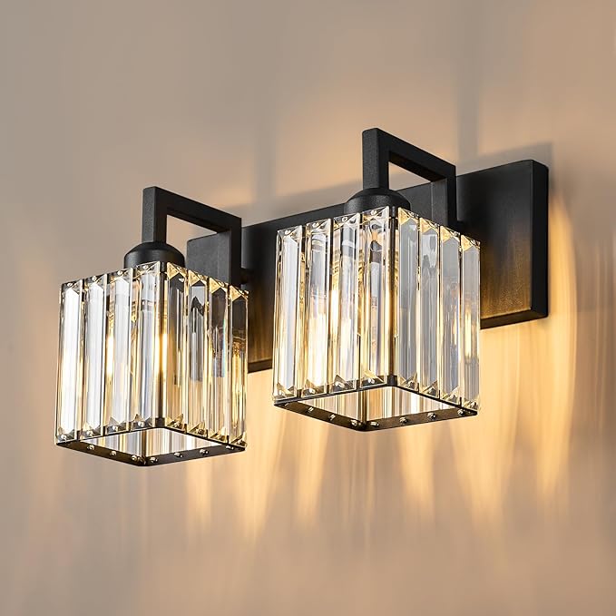 Modern Bathroom Vanity Light 2-Lights Black Crystal Bathroom Wall Light Vanity by FDPBY