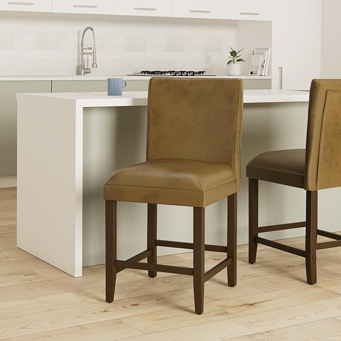 HomePop by Kinfine Fabric Upholstered Parsons Leatherette Counter Height - Image 2