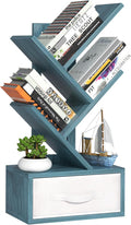 Small Book Shelf with Drawer, 4 Tier Black Tree Bookshelf, Modern Desk Display by SHEEPAM